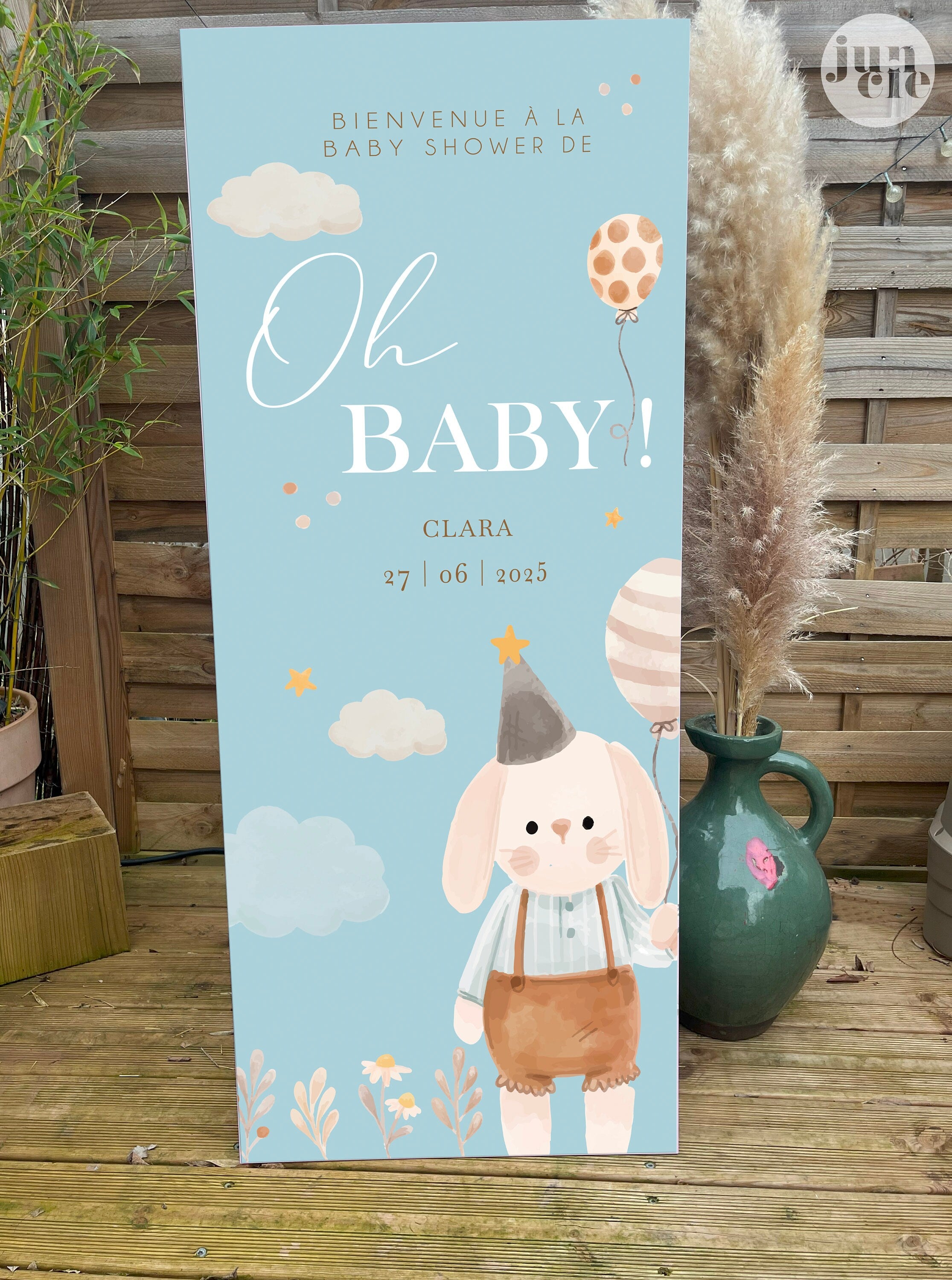Panneau de bienvenue Baby Shower XL en forex – Animaux pastel & arc-en-ciel