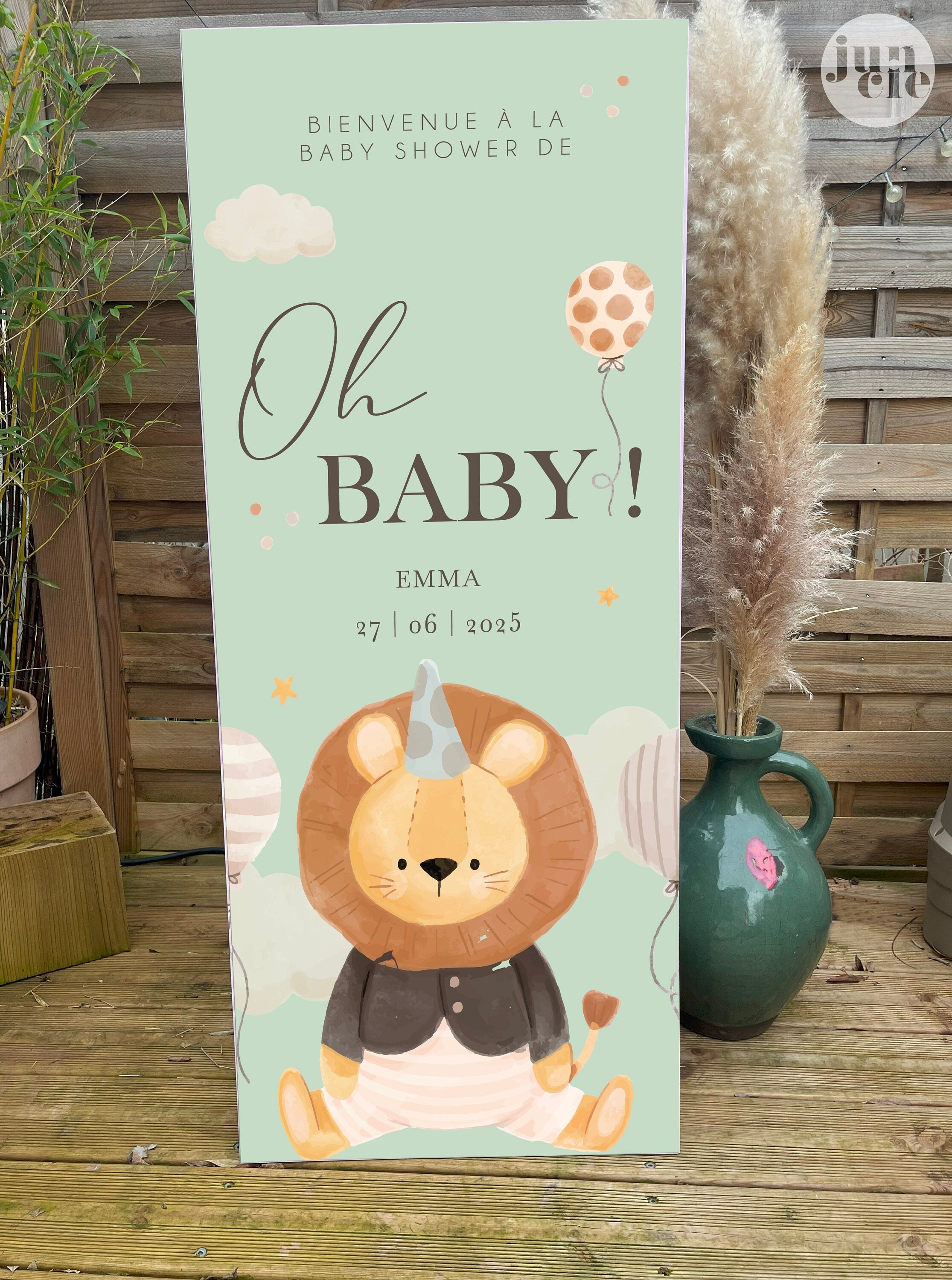 Panneau de bienvenue Baby Shower XL en forex – Animaux pastel & arc-en-ciel