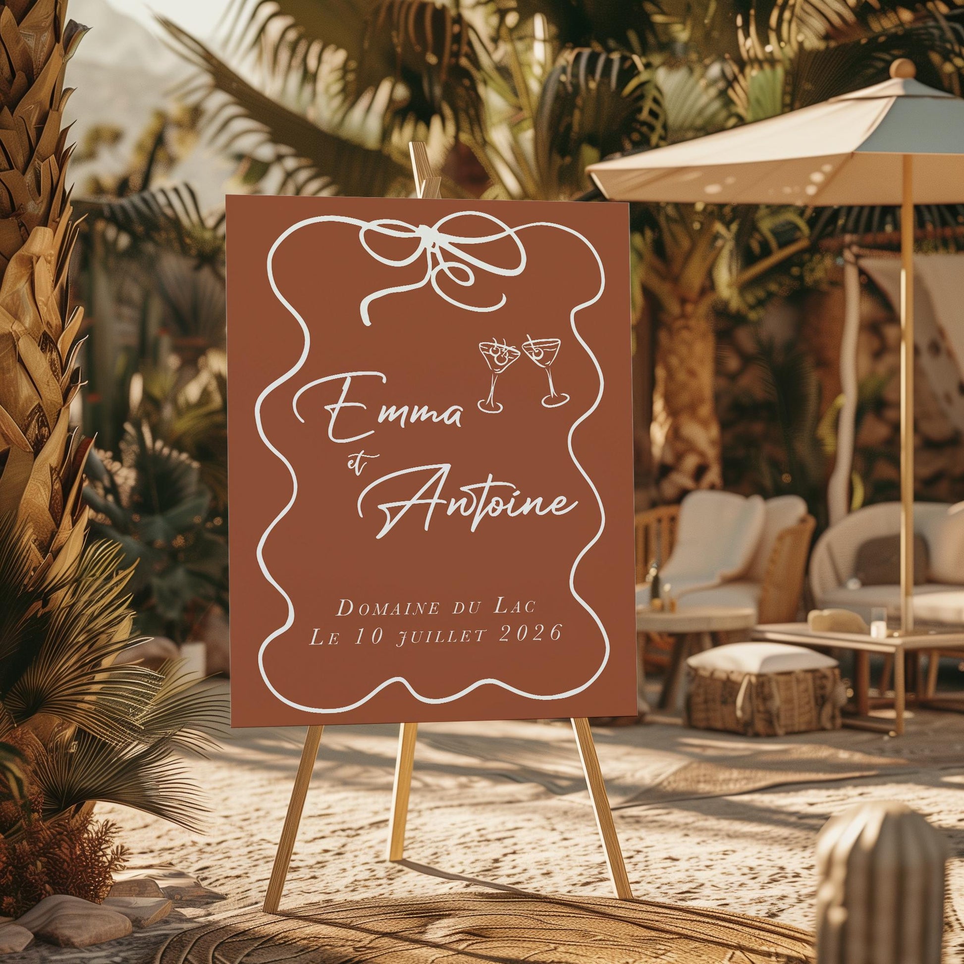 panneau-bienvenue-forex-fond-terracotta-texte-blanc-noeud-verres