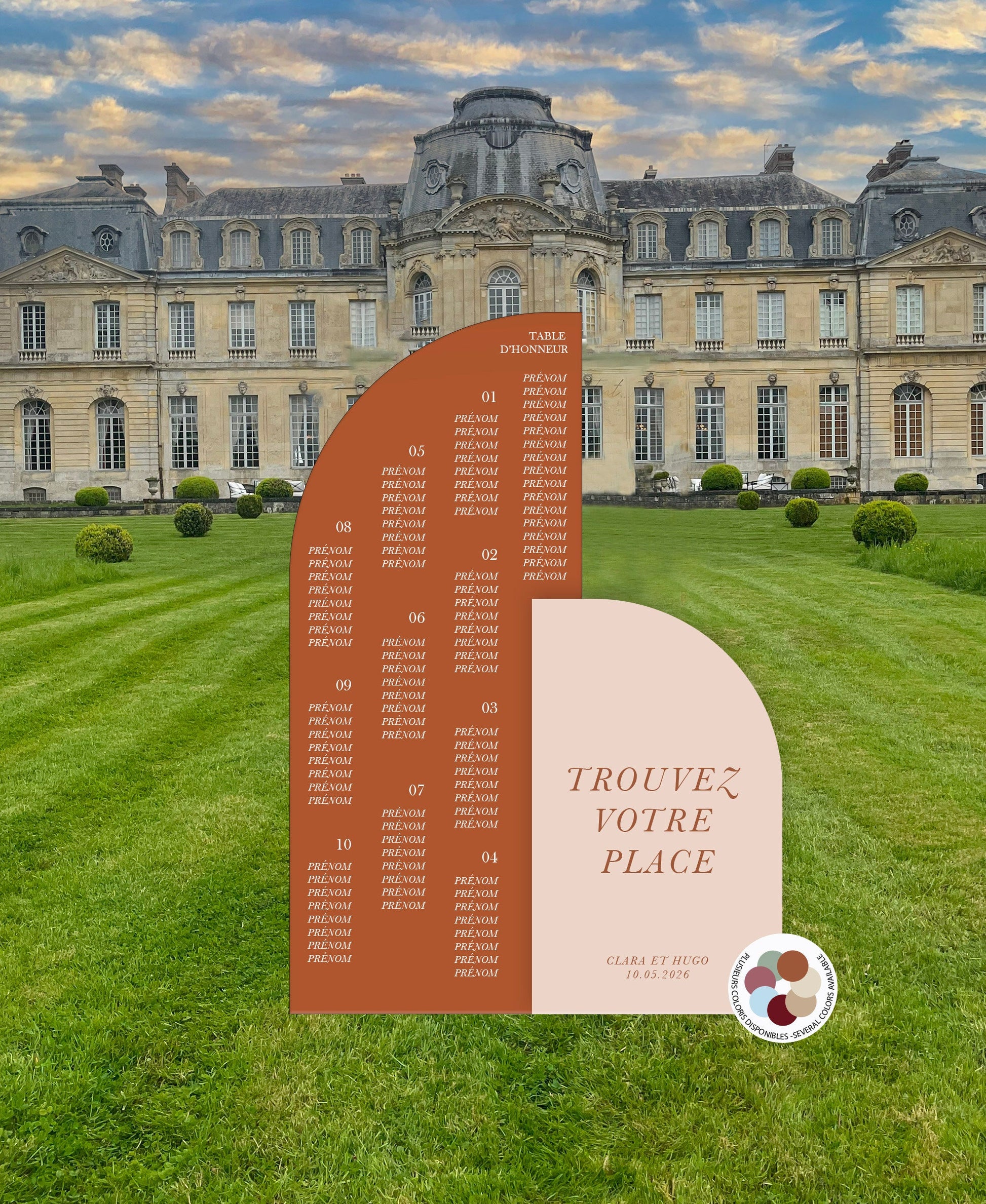 Duo panneau de bienvenue et plan de table en arche très grand format, style élégant