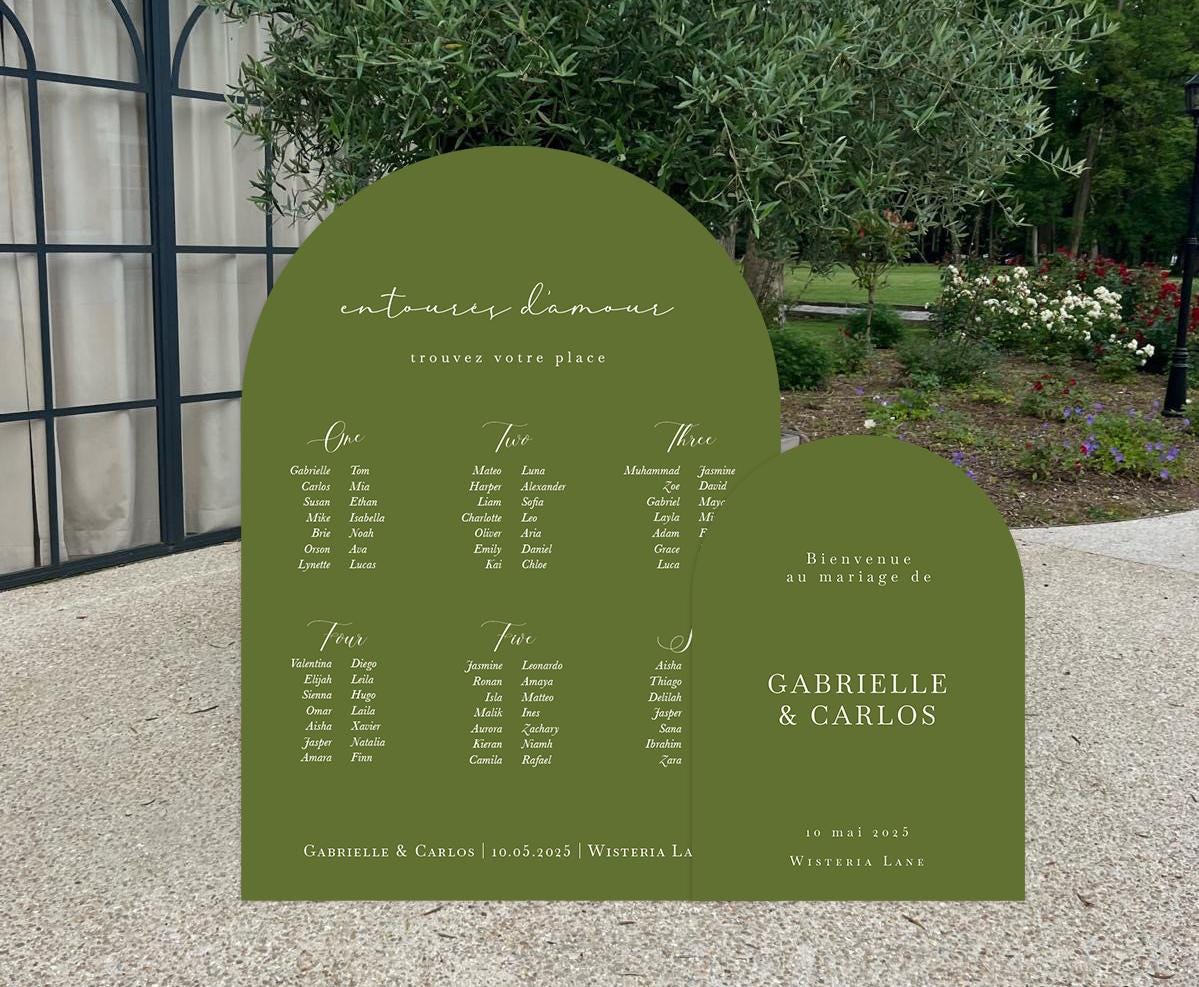 Duo arche et plan de table en forex personnalisés, coloris vert