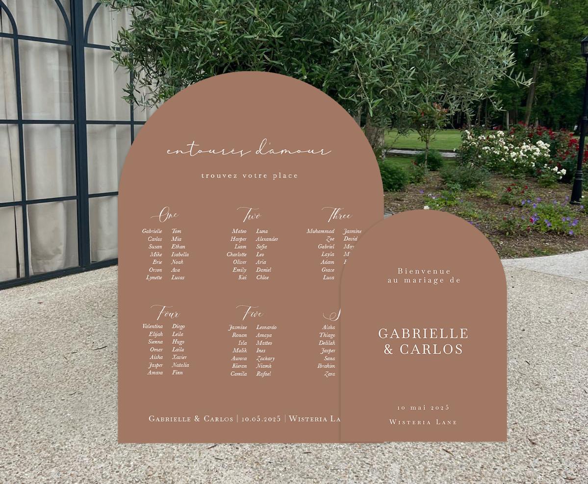 Duo arche et plan de table en forex personnalisés, coloris latte