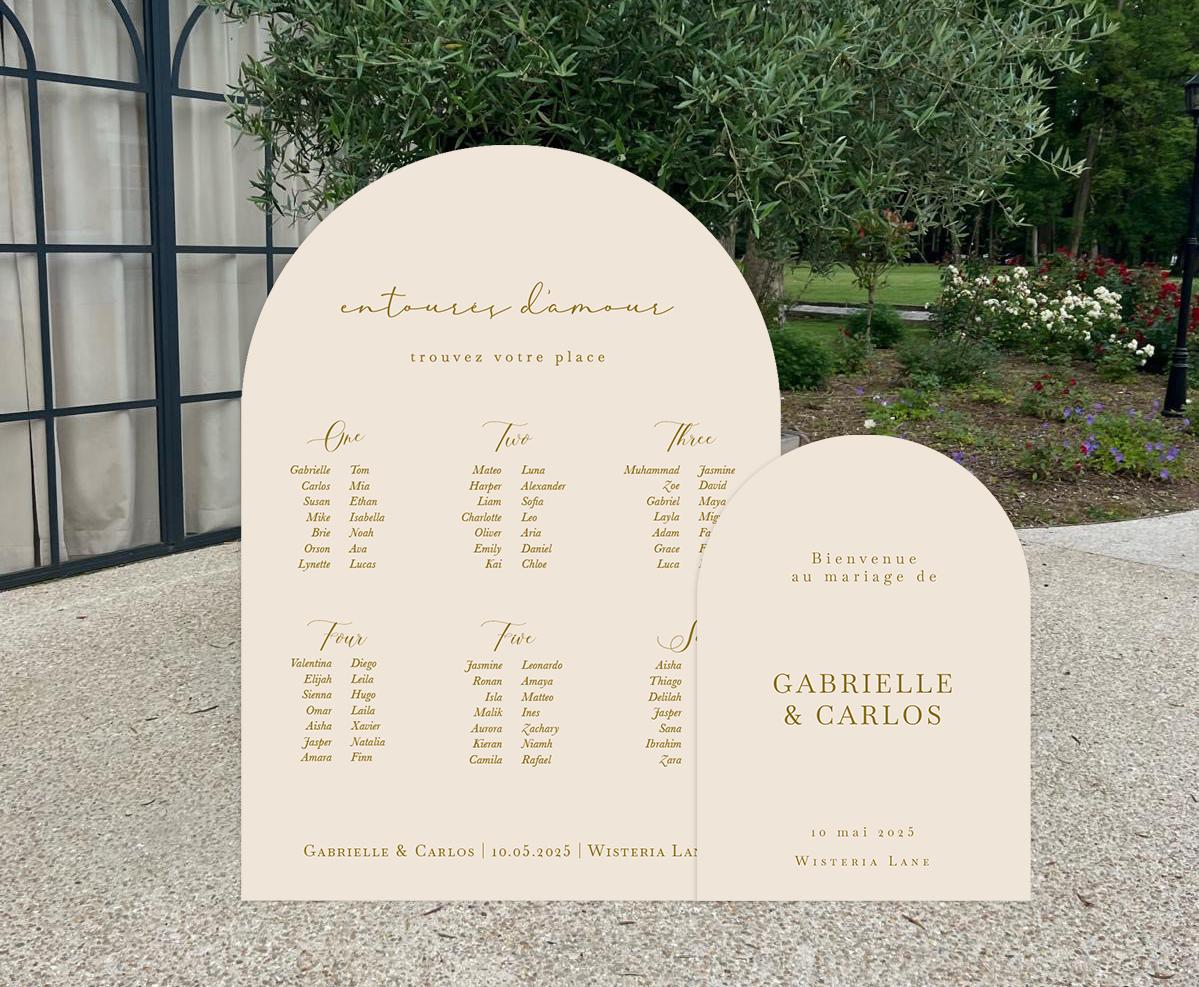 Duo arche et plan de table en forex personnalisés, coloris beige