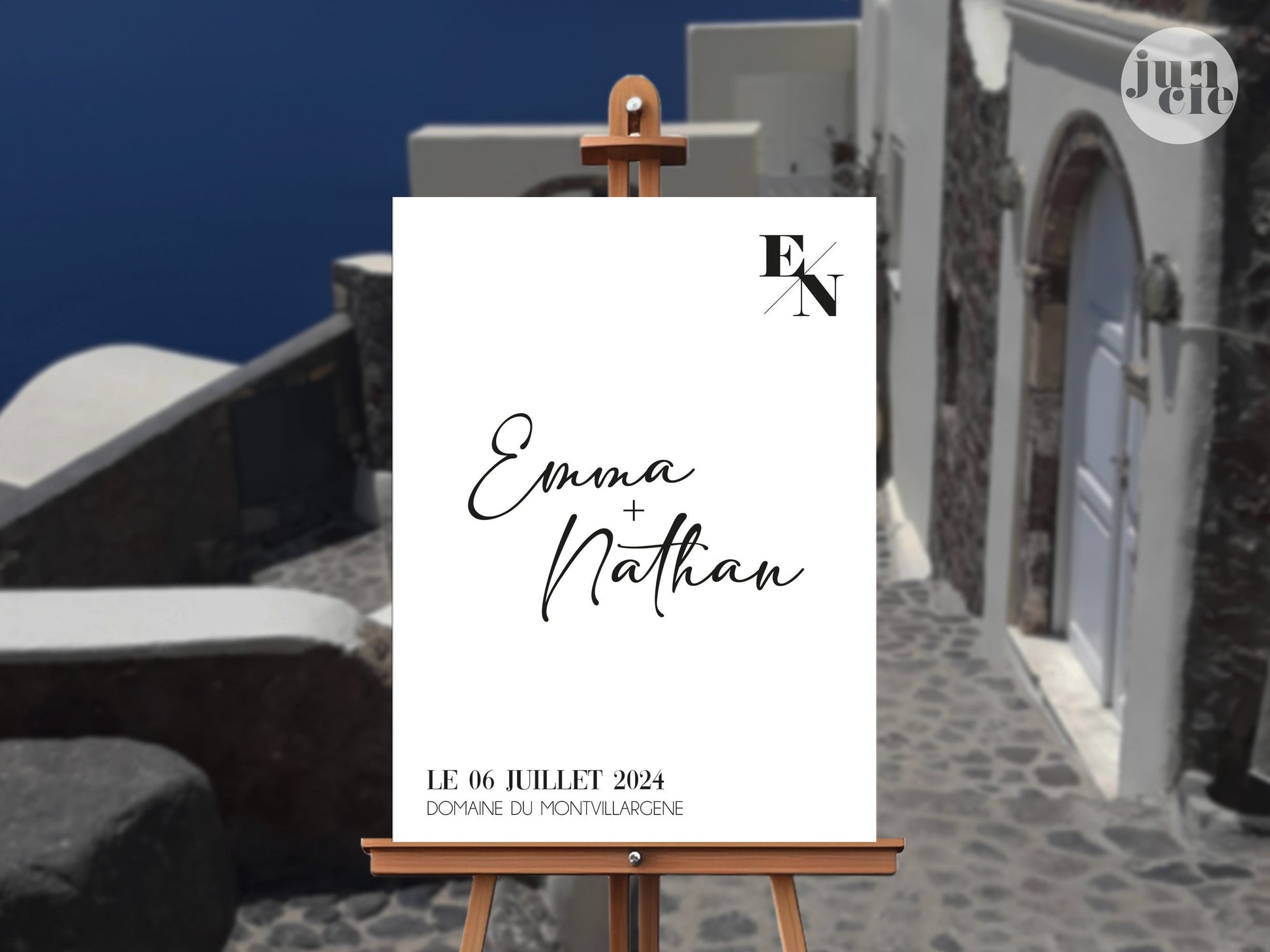 Panneau de bienvenue en forex blanc avec initiales en haut à droite