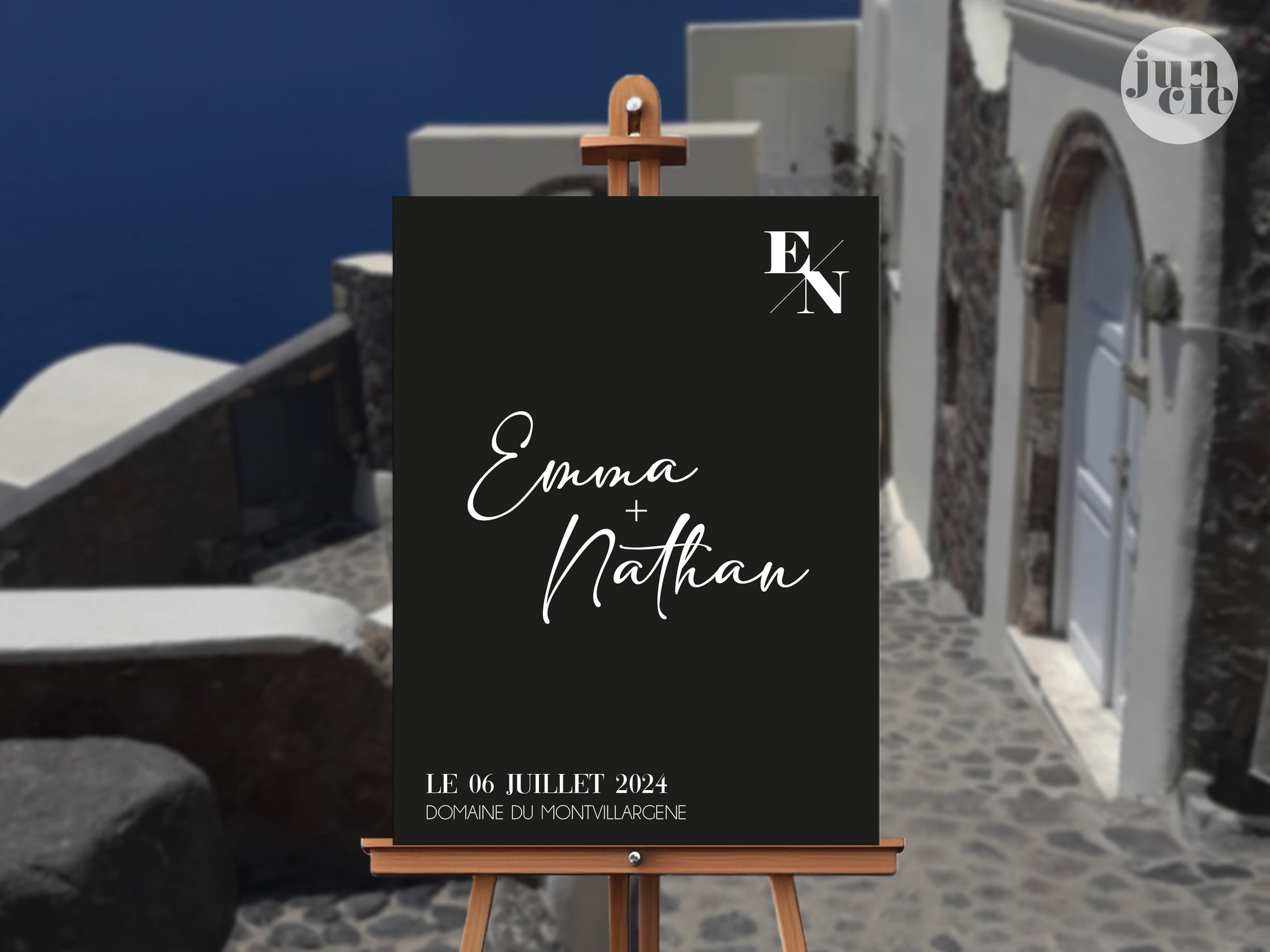 Panneau mariage personnalisé en forex noir, design sobre et élégant