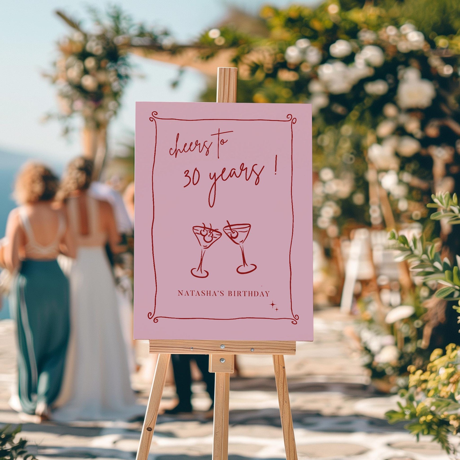 Panneau de bienvenue d'anniversaire personnalisable, aux couleurs festives et élégantes, Collection Mood.