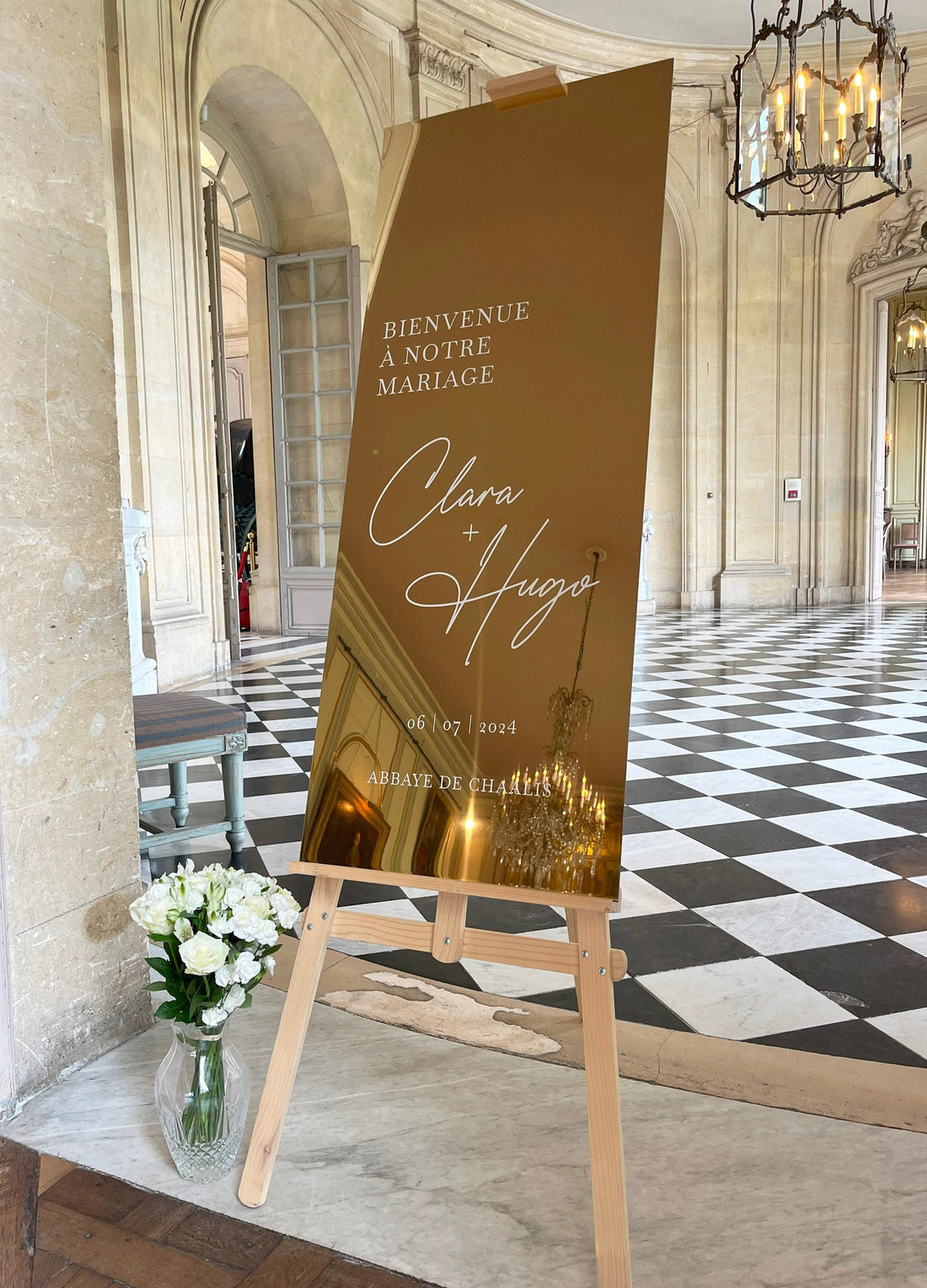 anneau de bienvenue en miroir doré personnalisé, format 50x120 cm, design 1