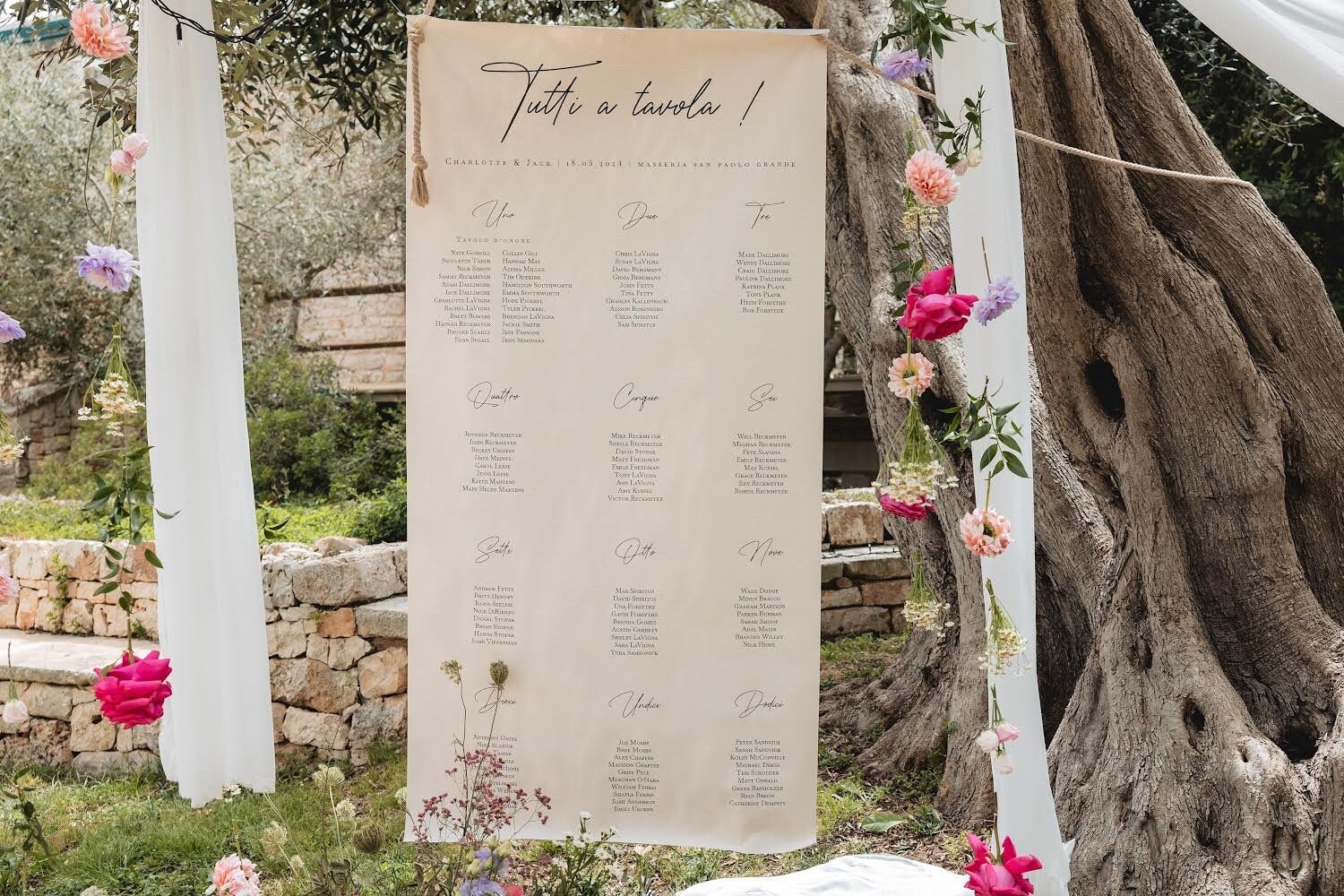 grand plan de table mariage en toile lin 12 tables, format vertical avec œillets dorés, design 2