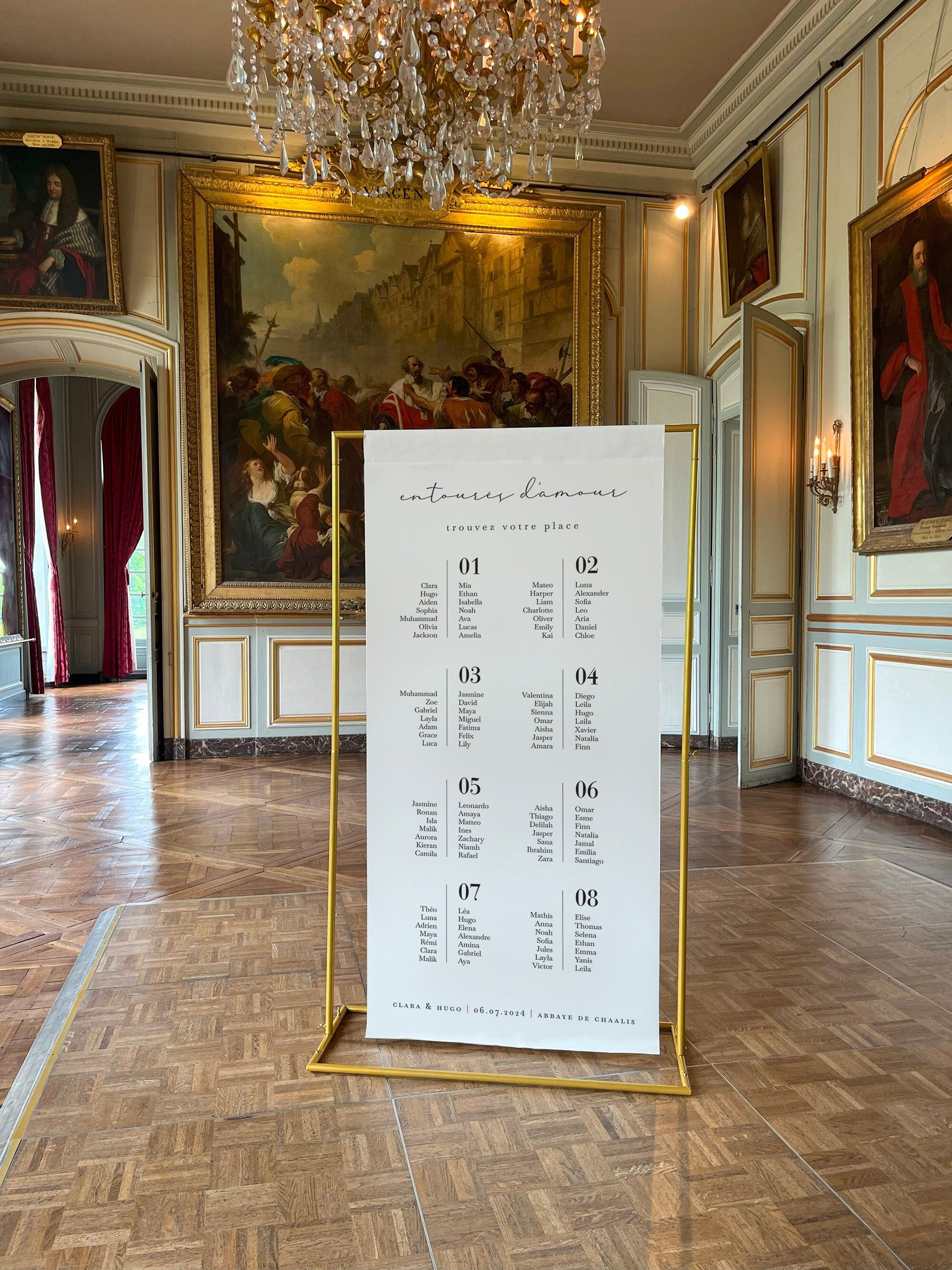 maquette plan de table personnalisé mariage en lin beige 90x180 cm avec prénoms et date, design élégant, design 3