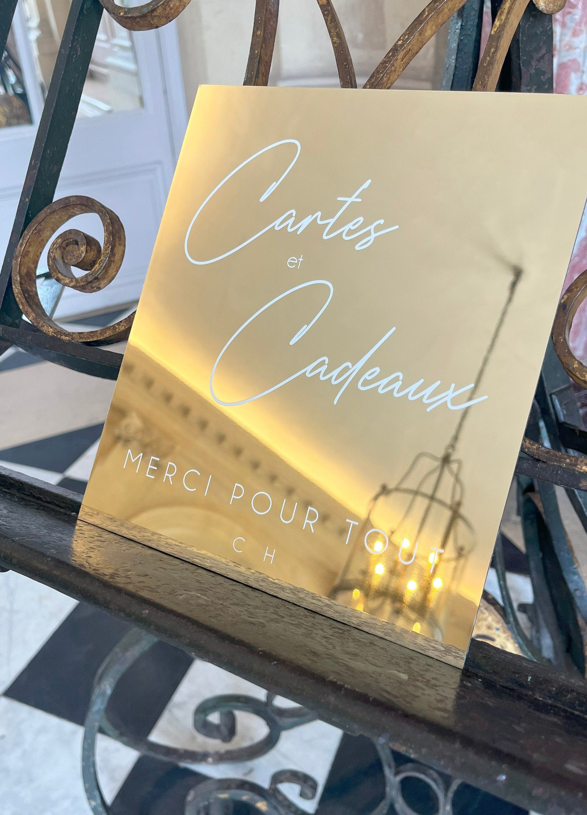 Panneau en miroir doré avec inscription calligraphique pour les cartes et cadeaux