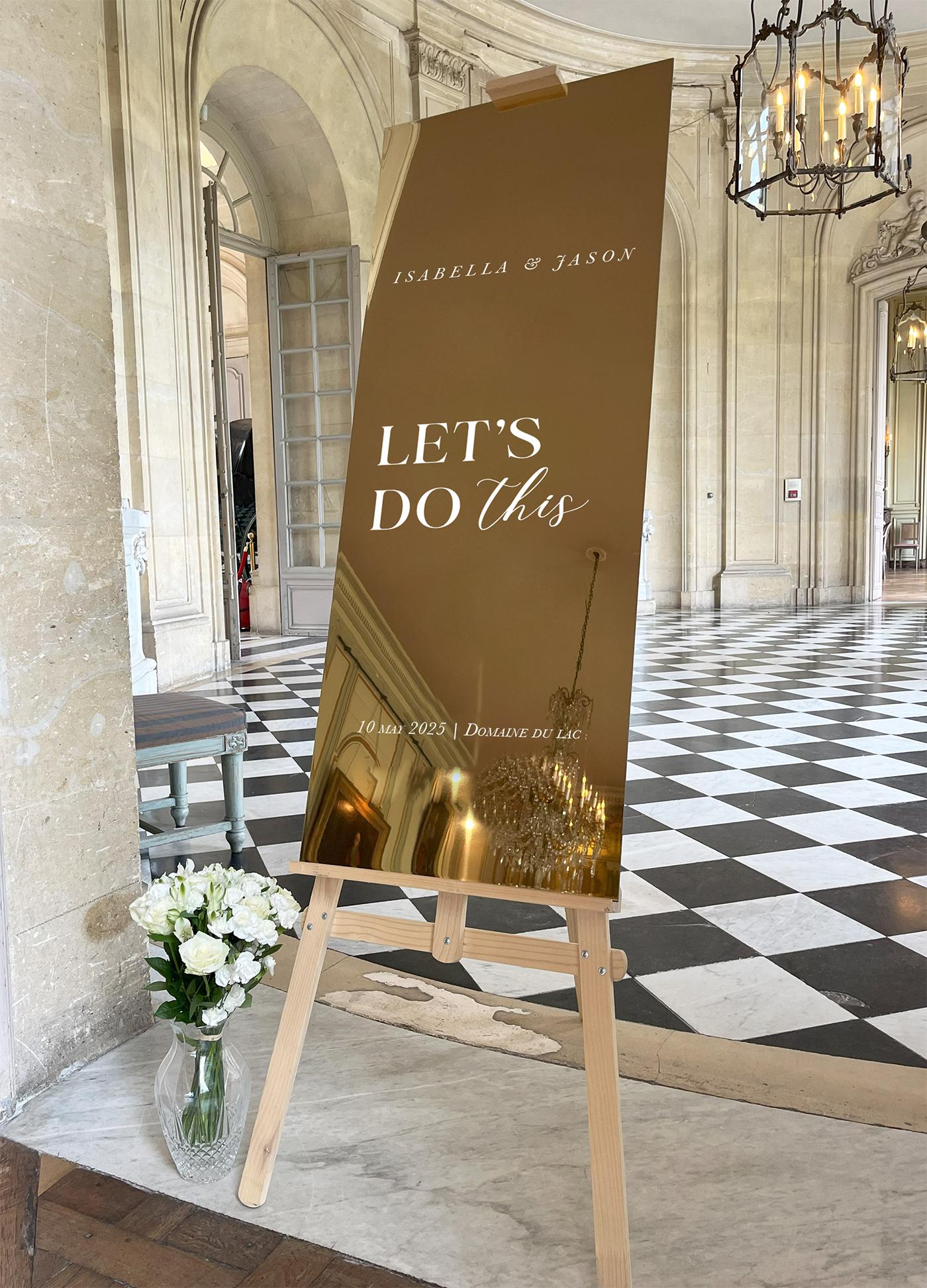 Gold mirror wedding welcome sign, Solea Collection