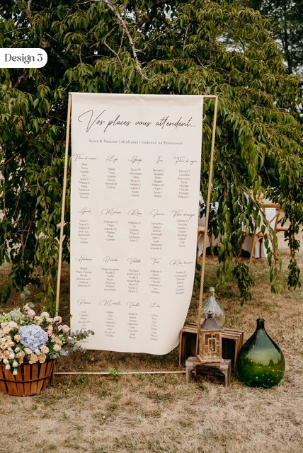 Plan de table mariage en tissu aspect lin – Élégant & personnalisé