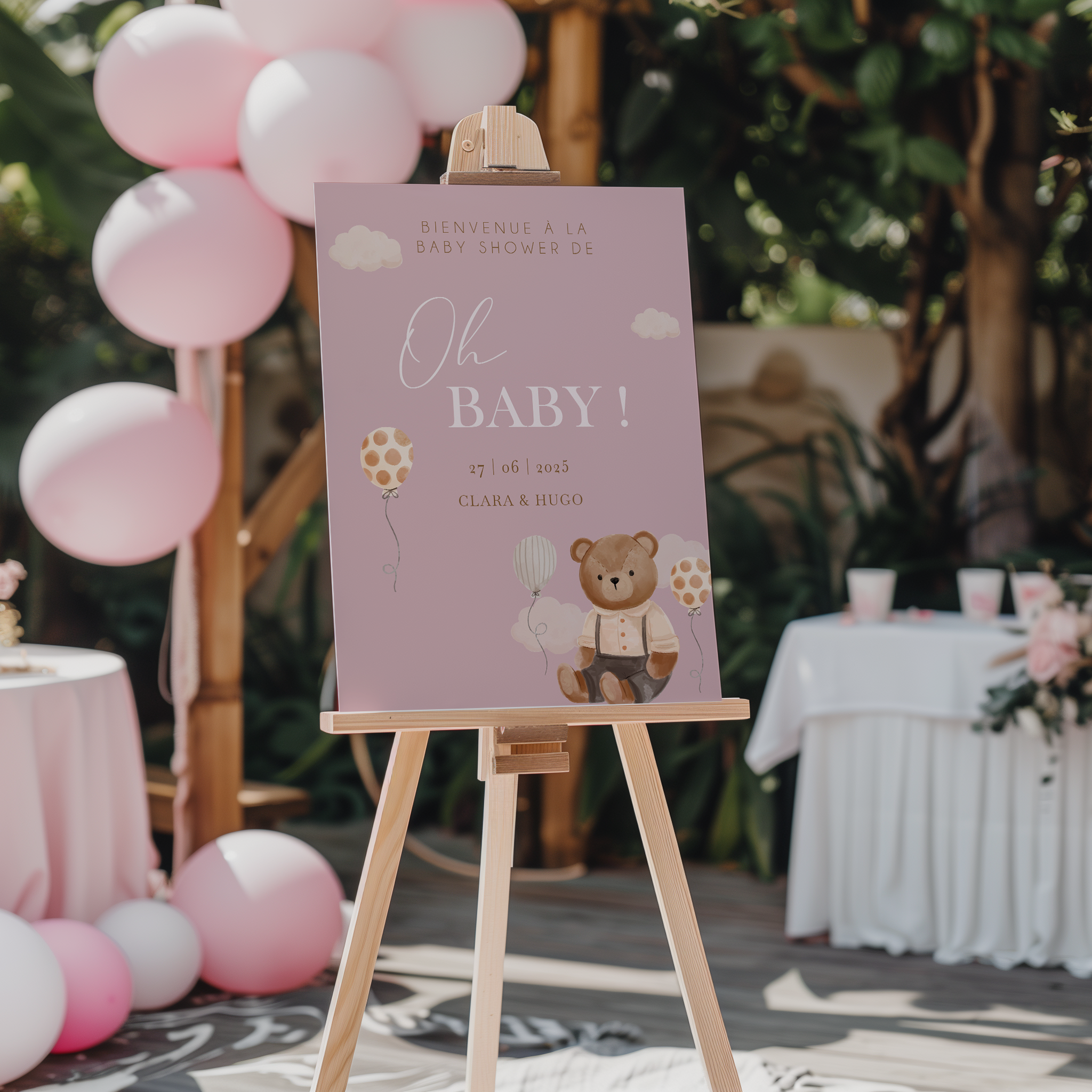 Panneau Baby Shower personnalisé – Animaux pastel
