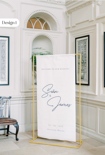 Grand panneau de bienvenue mariage toile lin 90x180 cm, design 1, personnalisable, fabrication française
