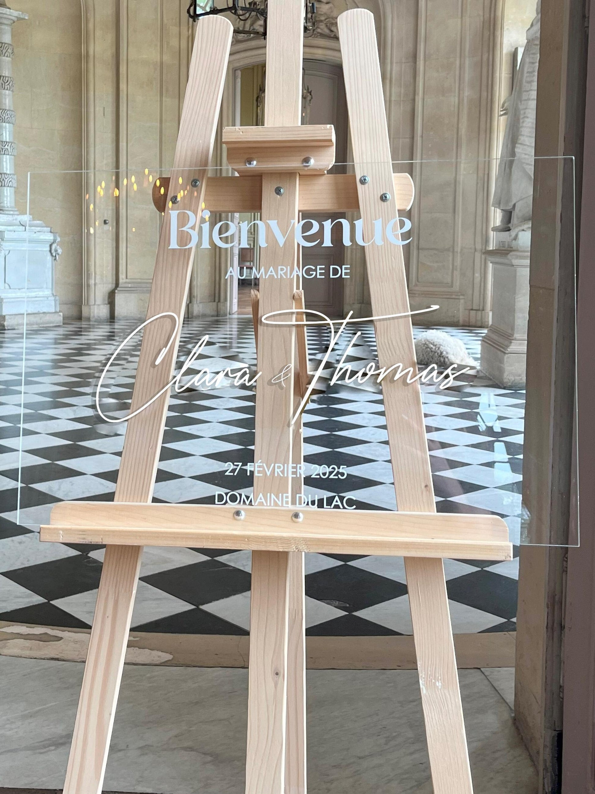 Panneau de bienvenue de mariage en plexiglass transparent, style minimaliste et moderne, Collection Soft Lines