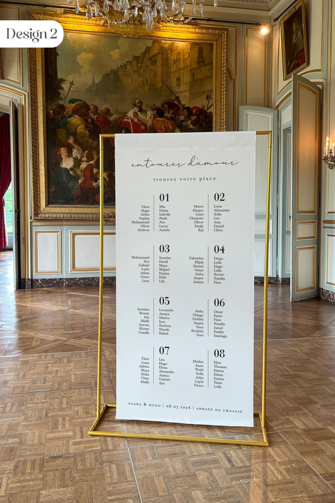 maquette plan de table personnalisé mariage en lin beige 90x180 cm avec prénoms et date, design élégant, design 3